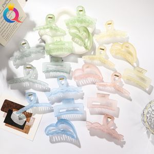 Oversize Transparent Frosted Ribbon Candy Color Big Crab Hair Claws For Women Girl Elegant Hair Accessories Clamp Hairpins Barrette Headwear 1850