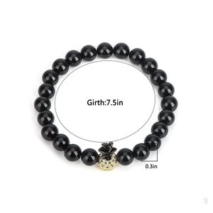 Bracciale con ananas in zircone con fili di perline 8 mm Bracciali per gioielli con consegna a goccia da uomo e da donna Dh9M2