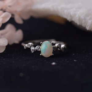 Cluster-Ringe ITSMOS Opal-Perlen-Wellen-Ringe, Zirkon, feines Feuer, bunt, kostbarer Regenbogen-Opal-Ring für Damen, luxuriös, Silber, natürlicher Opal, Band G230228, G230307