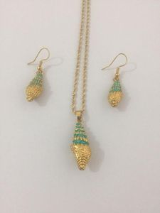 Brincos de colar Set PNG Africa Romântica Define jóias de anel de ouvido com concha dourada para mulheres Bijoux Gifts Gifts