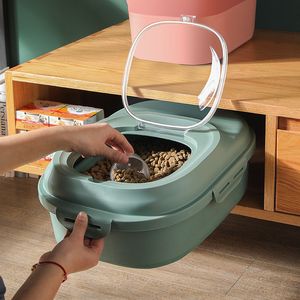 Dog Bowls Feeders Pet Food Storage Container 23L Dry Cat Box Bag Moisture Proof Seal Airtight with Measuring Cup Kitten Litter Products 230307