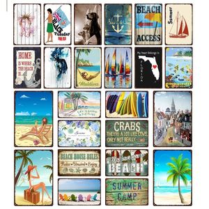 Summer Beach Tin Sign Metal Plaque Surf Scenery Paintings Classic Shabby Art Poster inomhus väggdekor Pub Bar Cafe Pin Up Signs Custom Signs Outdoor Metal 30x20cm W01