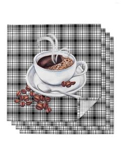 Table Napkin Black And White Grid Coffee Beans 4/6/8pcs Cloth Decor Dinner Towel For Kitchen Plates Mat Wedding Party Decoration