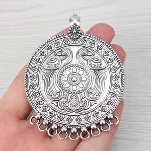 Pendant Necklaces 2 X Tibetan Silver Large Round Tribal Boho 9 Bailors Connectors Pendants For Necklace Jewelry Making 80x62mm