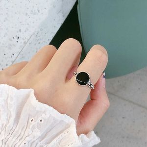 Band Rings DreamySky Charm Black Round Finger Ring For Women Men Vintage Boho Knuckle Party Rings Punk Cocktail Jewelry Girls Gift AA230306