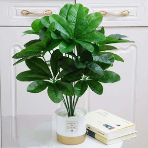 Flores decorativas 53cm 12 Leaves plantas verdes artificiais Banyan Tree Branch Interior e ao ar livre E embelezamento de escritório da varanda