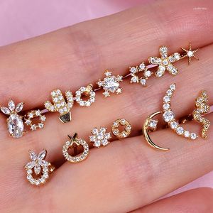 Stud Earrings A Piece Mix Design Small Tragus Cartilage Piercing Studs Earring Women Girls Cute Crystal CZ Gold Silver Color Star Flower