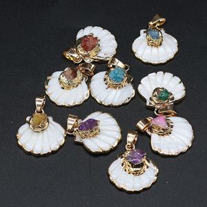 Colares pendentes naturais agates pingentes druzosos drenadores de vieiras brancas de ouro para jóias que produzem breol tribal de jóias