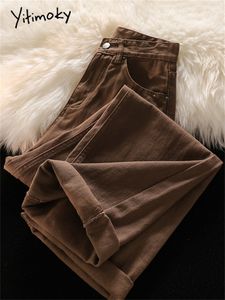 Kvinnors jeans yitimoky Brown High midja för kvinnor 2023 Fashion Wide Leg Vintage Streetwear Straight Casual Y2k Denim Pants 230306