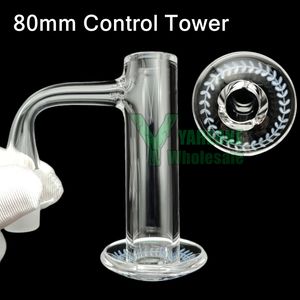 80mm Tall XXL Quartz Blender Control Tower Banger with Leaf Engraved Dish 10mm 14mm Male 90 Degree Full Weld Long Terp Blender Dab Nail YAREONE Wholesale
