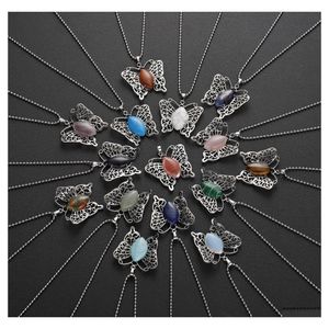 Pendant Necklaces Natural Stone Butterfly Woman Necklace Stainless Steel Designer Luxury Sweater Chain 12Pcs Drop Delivery Jewelry Pe Dhpgd