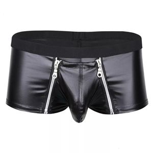 Briefs Panties Mens Sexy Leather Lingerie Open Crotch Short Pants For Sex Soft Latex Fetish Boxer Crotchless Underwear Bulge Pouch Sexi 230307
