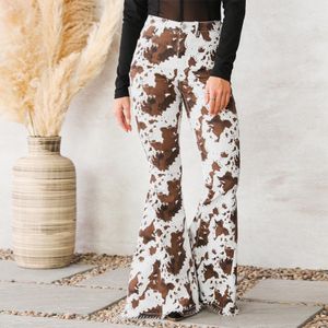 Women's Jeans Cute Sweatpants with Pockets Women's Fashion Casual High Waist Cow Prints Trousers Women's Leg Flared Wide Jeans Sexy Pants 230306