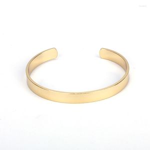 Bangle Stylish Minimalist Design Solid Thick Strip Pure Gold Color Metal Adjustbale Bracelet & For Unisex Women Watch Accessory