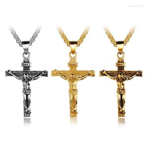 Colares pendentes inri cross cross jesus pendentes para homens Crucifix de aço inoxidável Religião Jóias Presente