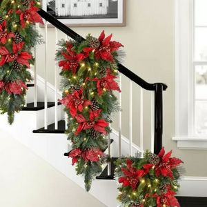 Flores decorativas grinaldas de natal grinaldas guirlandas decoração sem fio escadas prelit iluminadas up Navidad natal decoração Adornos de e0307