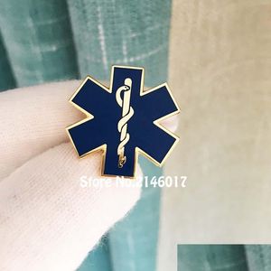 Pins Broschen 10 Stück Stern des Lebens Paramediciron Arzt Pins Blaue Emaille Schlangensymbol Metallabzeichen Benutzerdefinierte Pflege Ambance Anstecknadel BR Dh9Oc