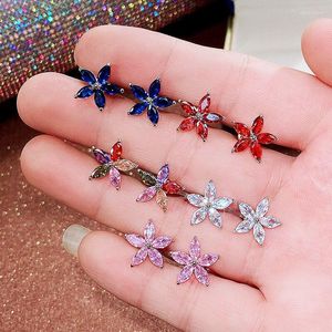 Stud Earrings 1 Pair Christmas Gift Snowflake Pink /red/white/colorful Diamond Flower European And American Jewelry