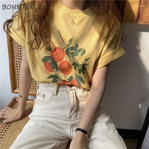 Koszulki damskie T-shirty Kobiety luźne college ins Summer Oranged-Drink O Neck Korean Style Hipster Ladies Top TEE Studenci Daily Street