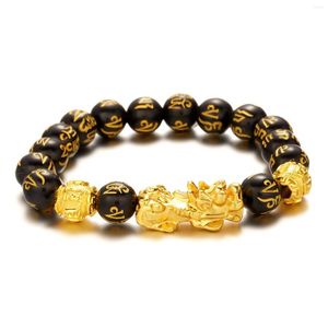 Strand Pixiu Bangle Luck Wealth Buddha Black Obsidian Stone Pärlade armband Färgglad charm kinesisk feng shui för kvinnor män