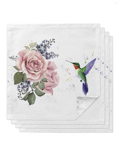 Bord servett kolibri rosa blomma vit 4/6/8 st tygdekor middag handduk för kök tallrikar matta bröllopsfest dekoration