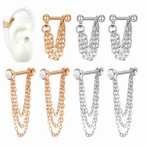 Charm 16G sarmal kıkırdak tragus halter zincir küpeler delme paslanmaz çelik top saplama küpe erkek kadın püskül zincir takı g230307