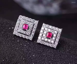 Stud Earrings Natural Red Ruby Gem Simple Ompact Square Gemstone S925 Silver Women Wedding Gift Fine Jewelry