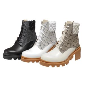 Top hochhackige Martin-Stiefel Herbst und Winter dicke Absätze Designer-Damenschuhe Kuhleder Wüstenstiefel Lederbrief Schnürmode schwarze hochhackige Schuhe 34-42