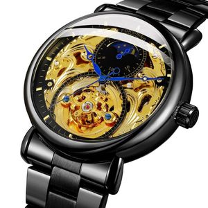 Armbandsur Forsining Men's Mechanical Rostless Steel Clock Moon Fase Self Winding Movement Watch Armband FSG8177M4Wristwatches