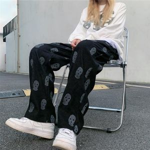 Women's Pants s Preppy Skulls for Women Ladies Full Length Trousers Loose High Waist Casual Drawstring Fashion Hip Hop 230306