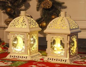 Candle Holders 2st Vintage Holder Lantern Retro Metal White Hanging With LED Fairy Light for Tabletop Home Decor4132116