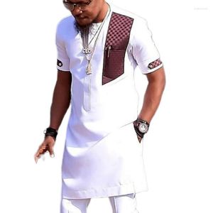 Erkek Tişörtler Erkekler Tişört Kısa Kollu Orta Uzunluk Renk Bloğu Patchwork Yaz Afrika Moda Genç Erkek Tee Giyim Gömlek