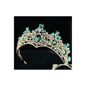 Copricapo Tiara nuziale Copricapo Vintage Barocco Spettacolo Corona Lega Verde Diamante Smeraldo Corone nobili Copricapo elegante Quinceaner Dhvmn