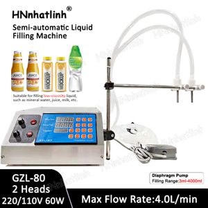 GZL-80 med 2 huvuden Liquid Filling Machines 3-4000 ml Manual Electric Digital Control Pump Machinery Small Bottle Tube Mineral Water Juice Oil Liquid Filler