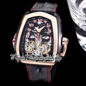 BZF Twin Turbo Mens Watch JCFM05 Twin Tourbillon Автоматическая рамка из розового золота DLC Black Case Marker Marker