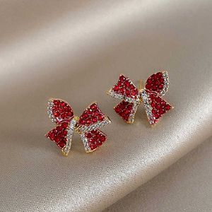 Charme Weihnachten Rot Zirkon Kristall Bogen Ohrstecker Für Frauen Herzform Bowknot Weihnachtsohrring Mädchen Neujahr Festival Schmuck G230307