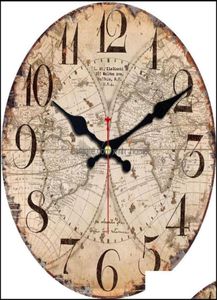 Zegary ścienne Mapa świata zegar ścienny Nonticking Drewniana karton do domu w kuchni w kuchni cichy zamiatanie dekoracyjna H0922 DOSTALNOŚĆ 22126291