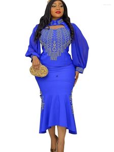 Sukienki zwyczajne 2-częściowe zestawy kobiety Maxi długie latarnia Boże Narodzenie O-Neck Bodycon Sexy Shiny Celebrate Celebrate African Sray Birthday Event