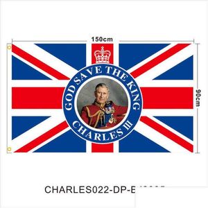 Bannerflaggor British King Charles III Flag Elizabeth II FINNING Bakgrundsduksaffisch 2022 Union Jack Y2209 Drop Delivery Ho Dhjpt