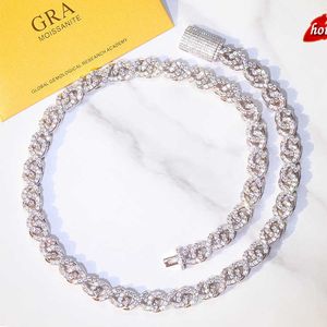 Anpassad 9mm S925 Silver med Ice Out Moissanite Cuban Chain Rapper Halsband Hiphop Link