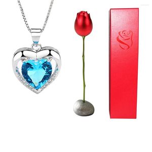 Pendant Necklaces Love Necklace Gift Box Artificial Flower Rose For Girlfriend Birthday Wedding Party Valentine's Day Christmas Jewelry