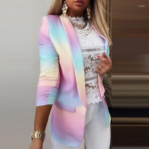 Terno feminino Jaqueta feminina Jaqueta de mangas compridas tie-dye colorido blazers de tamanho grande outono no local de trabalho Moda única Button Casual Office Lady