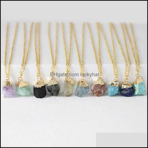 Pendant Necklaces Irregar Quartz Stone Necklece For Women Men Gold Color Chain Amethysts Turquois Charm Necklace Healing Reiki Jewel Dh2Ps