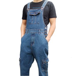 Jeans masculinos macacão jeans masculino macacão macacão tamanho grande cinta reta jeans azul com 7 bolsos mais tamanhos 30-48 50 230307