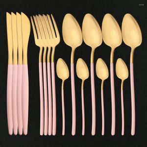 Servis uppsättningar rosa guldbestick set 304 rostfritt stål plattvaror 16st matt middag kök bordsartiklar sked gaffel kniv