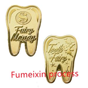 Fumei new crafts technology customized metal three-dimensional commemorative badge <strong>tooth fairy</strong> children's gold-plated embossed commemorative coin tooth badge