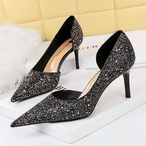 Skor paljett tyg kattunge klackar mode guld sliver bröllop skor stilettos klackar 7 cm och 10,5 cm sexiga kvinnor pumpar 230307