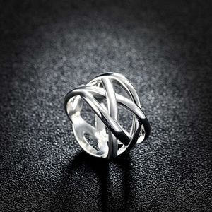 Bandringar Hot Fine 925 Sterling Silver Cross Fishing Net Rings for Women Storlek 6 7 8 9 10 Fashion Party Wedding Jewelry Holiday Gift AA230306