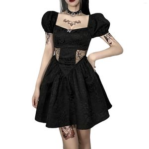 Party Dresses Women's Dress Puff Short Sleeve Hollow Out Mesh seing-Through High midje Svart