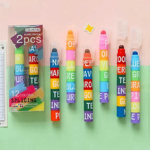 Marcadores 6 coloras em 1 marcador marcador de caneta de caneta Creative Stitching Solid Fluorescent Pen graffiti Tains Kawaii Stationery J230302